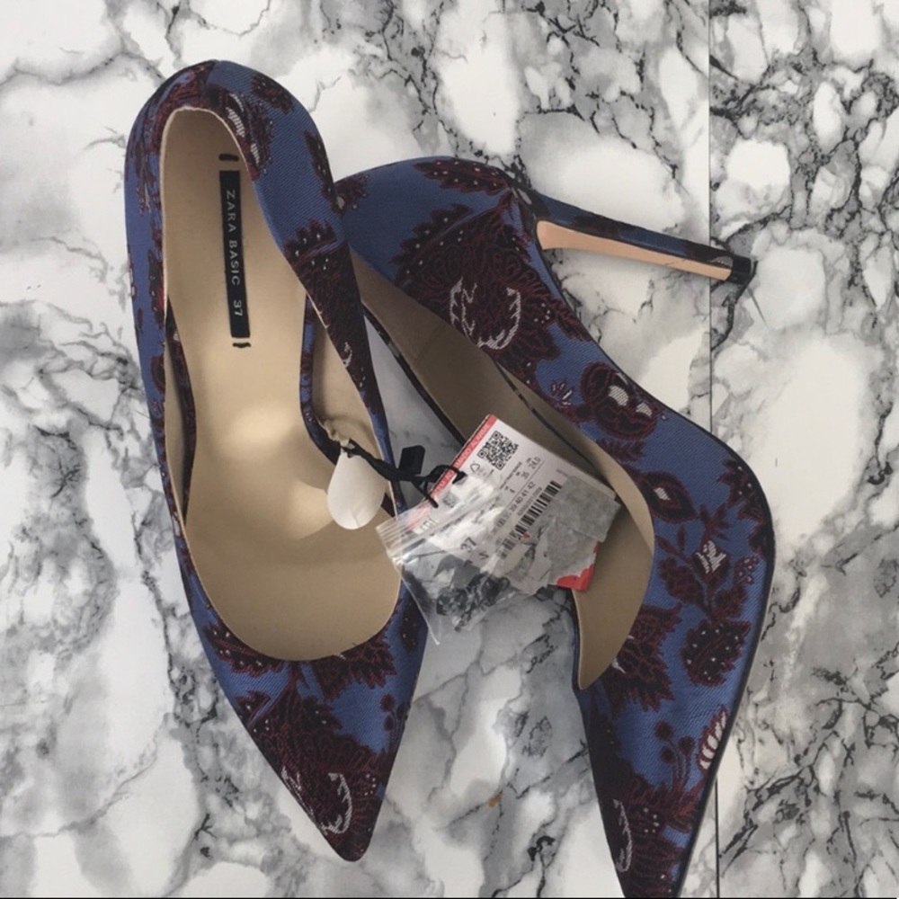 Zara blue heels court shoes